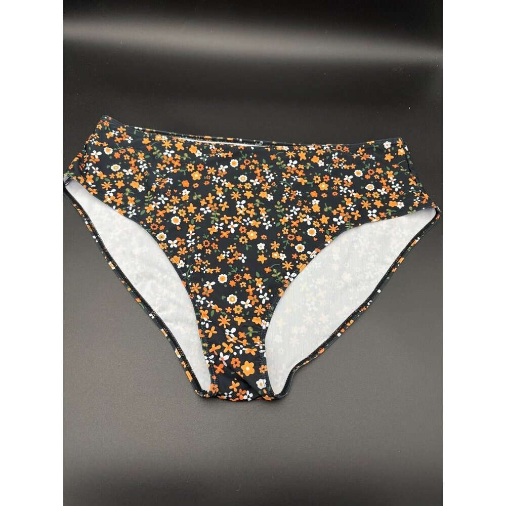 No brand Swim Bikini Bottoms Black Orange Floral Brief Women's 5X Plus